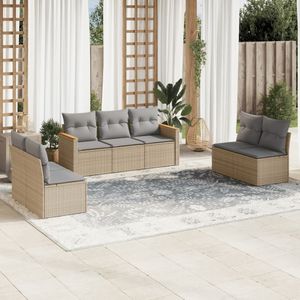 vidaXL 7-delige Loungeset met kussens poly rattan gemengd beige