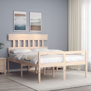 vidaXL Bedframe met hoofdbord massief hout 4FT Small Double