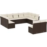 vidaXL 11-delige Loungeset met kussens poly rattan bruin