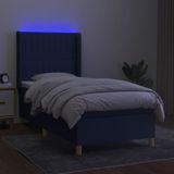 vidaXL Boxspring met matras en LED stof blauw 90x200 cm