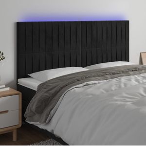VidaXL Hoofdbord LED 180x5x118/128 cm Fluweel Zwart
