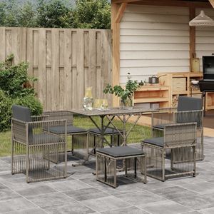 vidaXL 7-delige Tuinset met kussens poly rattan grijs