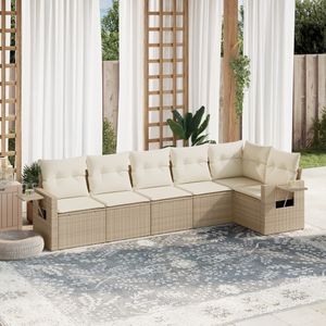 vidaXL 6-delige Loungeset met kussens poly rattan beige