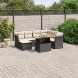 vidaXL 8-delige Loungeset met kussens poly rattan zwart