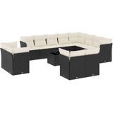 vidaXL 13-delige Loungeset met kussens poly rattan zwart