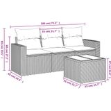 vidaXL 4-delige Loungeset met kussens poly rattan zwart