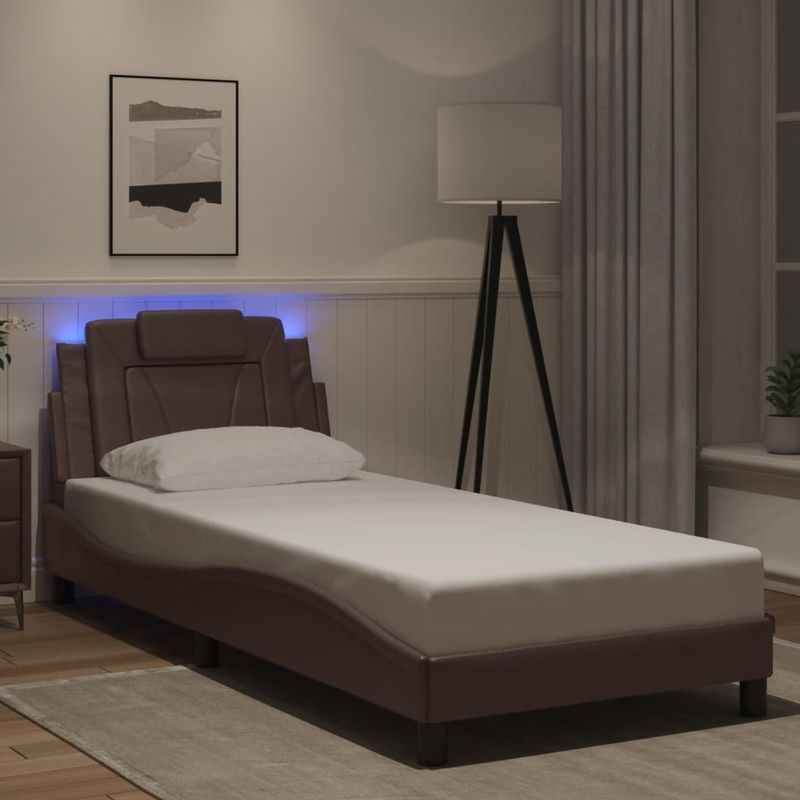 vidaXL Bedframe "Viana" met LED zonder matras kunstleer bruin 90x200 cm