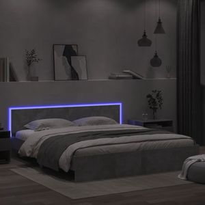 vidaXL Bedframe met hoofdeinde en LED-licht betongrijs 180x200 cm