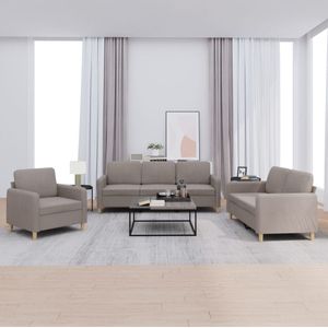 vidaXL 3-delige Loungeset met kussens stof taupe