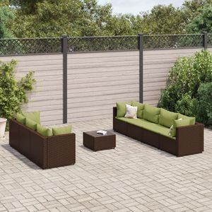 vidaXL 8-delige Loungeset met kussens poly rattan bruin