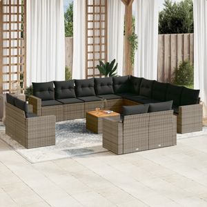 vidaXL 14-delige Loungeset met kussens poly rattan grijs