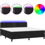 vidaXL Boxspring met matras en LED fluweel zwart 180x200 cm