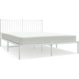 vidaXL Bedframe met hoofdbord metaal wit 150x200 cm