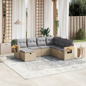 vidaXL 7-delige Loungeset met kussens poly rattan gemengd beige