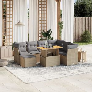 vidaXL 8-delige Loungeset met kussens poly rattan beige