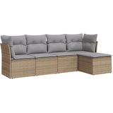 vidaXL 5-delige Loungeset met kussens poly rattan beige