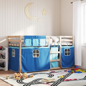 vidaXL - Stapelbed - met - gordijnenx200 - cm - massief - grenenhout - blauw