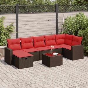 vidaXL 8-delige Loungeset met kussens poly rattan bruin