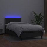 VidaXL Boxspring met Matras en LED Kunstleer Zwart 90x190 cm