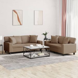 vidaXL 2-delige Loungeset met kussens kunstleer cappuccinokleurig