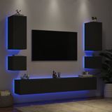 vidaXL 6-delige tv-wandmeubelset met LED-verlichting zwart