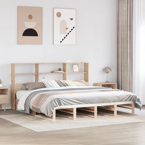 vidaXL Bed met boekenkast zonder matras massief hout 180x200 cm