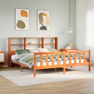 vidaXL Bed met boekenkast zonder matras grenenhout wasbruin 180x200 cm