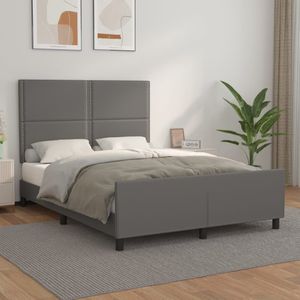 vidaXL Bedframe met hoofdbord kunstleer grijs 140x190 cm