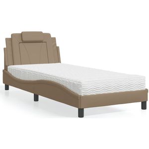 vidaXL Bed met matras kunstleer cappuccinokleurig 90x200 cm