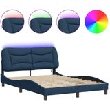 vidaXL Bedframe met LED-verlichting stof blauw 140x190 cm