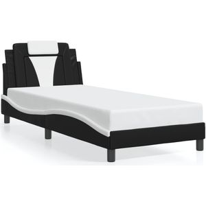 vidaXL Bedframe met hoofdbord kunstleer zwart en wit 90x190 cm