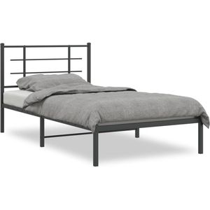 vidaXL Bedframe met hoofdbord metaal zwart 100x190 cm