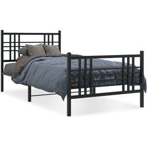 vidaXL Bedframe met hoofd- en voeteneinde metaal zwart 90x200 cm