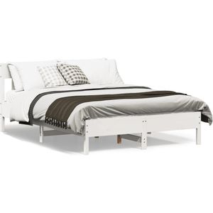 vidaXL Bedframe met hoofdbord massief grenenhout wit 140x190 cm