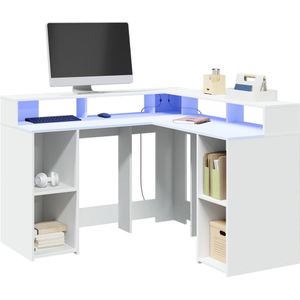 vidaXL Bureau met LED-verlichting 130x130x91 cm bewerkt hout wit