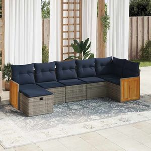 vidaXL 7-delige Loungeset met kussens poly rattan grijs