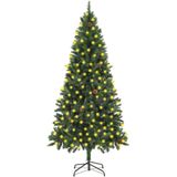 vidaXL Kunstkerstboom met verlichting en dennenappels 210 cm groen