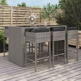 VidaXL Tuinbarset 7-delig met Kussens - Poly Rattan Grijs