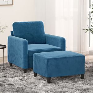 vidaXL Fauteuil met voetenbank 60 cm fluweel blauw