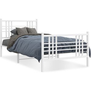 vidaXL Bedframe met hoofd- en voeteneinde metaal wit 90x200 cm