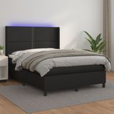 VidaXL Boxspring met Matras en LED Kunstleer Zwart 140x200 cm