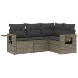 vidaXL 4-delige Loungeset met kussens poly rattan grijs