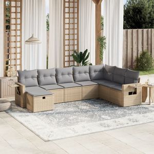 vidaXL 8-delige Loungeset met kussens poly rattan gemengd beige