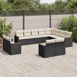 vidaXL - 12-delige - Loungeset - met - kussens - poly - rattan - zwart