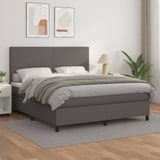 vidaXL Boxspring met matras kunstleer grijs 160x200 cm