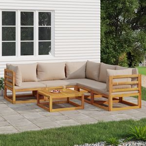 vidaXL 6-delige Loungeset met taupe kussens massief hout