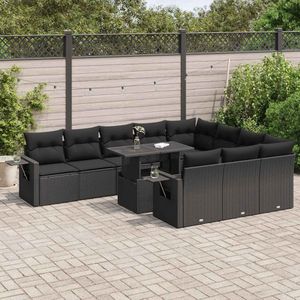 vidaXL 11-delige Loungeset met kussens poly rattan zwart