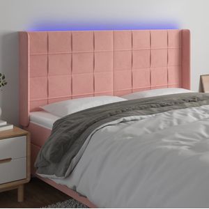 vidaXL Hoofdbord LED 203x16x118/128 cm fluweel roze