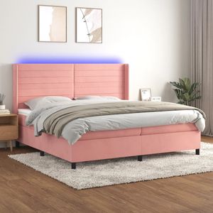 vidaXL Boxspring met matras en LED fluweel roze 200x200 cm