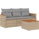 vidaXL 4-delige Loungeset met kussens poly rattan gemengd beige